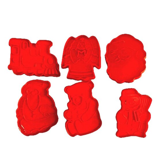 Vtg Trim A Tree Christmas Plastic Cookie Cutters Set Container 10pc Hong Kong - Picture 5 of 8